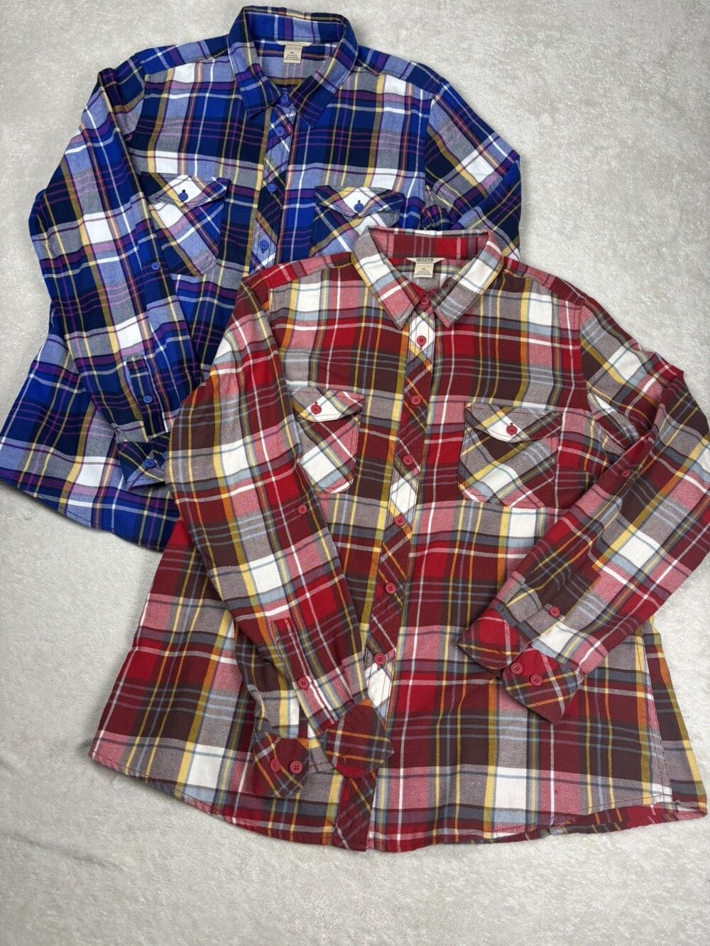Duluth Flannel Shirts Womens XL Red blue plaid Long Sleeve Button down Lot of 2